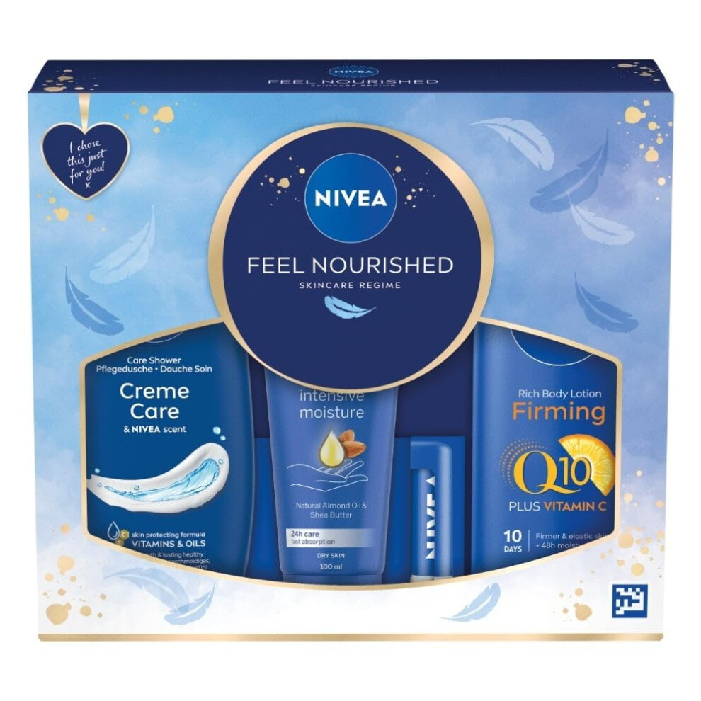 Feel Nourished Gift Set (4 Products), Skincare Women's Gift Set with NIVEA Shower Cream, Firming Body Lotion, Intensive Moisture Hand Cream and Caring