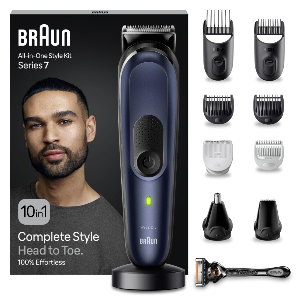 All-in-One Style Kit Series 7 MGK7410, Beard Trimmer Men Rechargeable, 10-in-1 Kit For Hair Clippers Men Cordless, Beard Trimmer For Men, Hair And