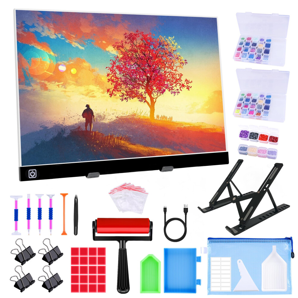 Ratukall A3 Led Light Pad For Diamond Painting, Diamond Art Light Board Kit,Portable Light Box For Tracing With 5D Painting Tools Set For Full Drill