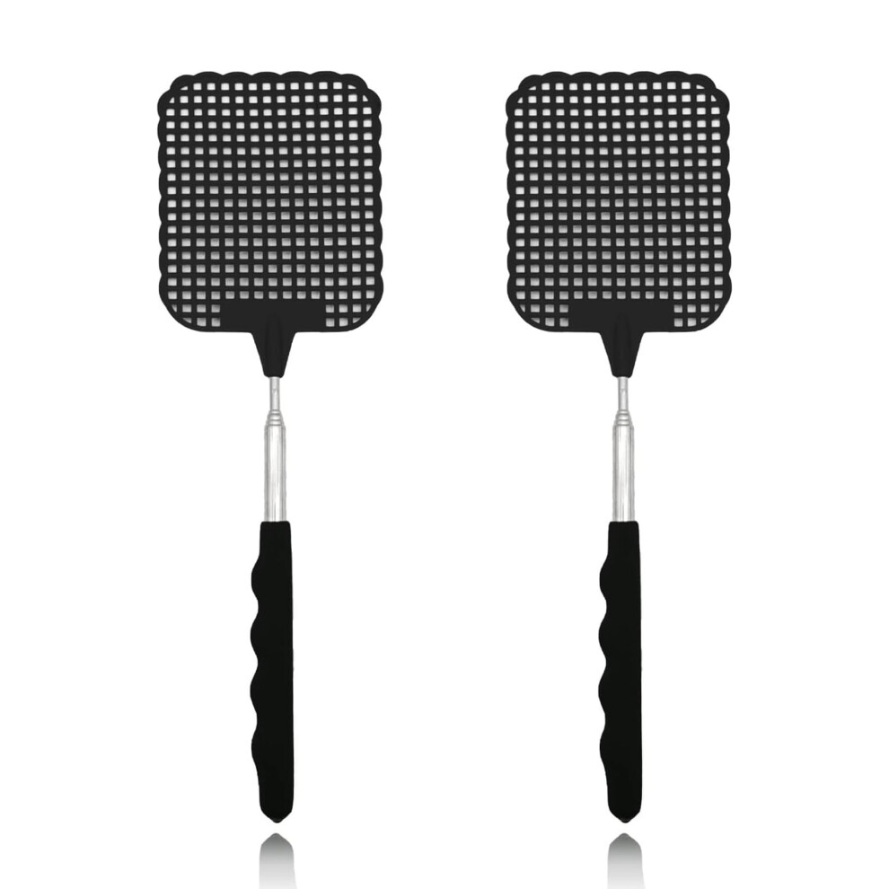 Ilamourcar Extendable Fly Swatters 2 Pack, Strong Flexible Manual Swat Set, Manual Fly Swat Pest Control For Indoor Outdoor Mosquito Wasp Bug Insect (Black) Black