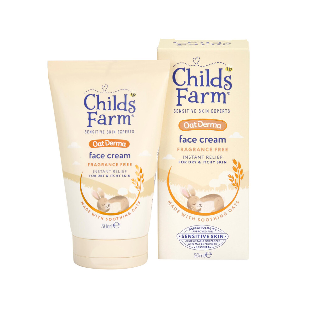 OatDerma Face Cream Moisturiser, Fragrance Free Hydration, Sensitive Skin Emollient, Soothe Baby Kids, 50ml
