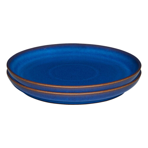 Denby - Imperial Blue Medium Plates Set of 2 - Dishwasher Microwave Safe Crockery 21cm - Royal Blue Coupe Ceramic Stoneware Tableware - Chip & Crack