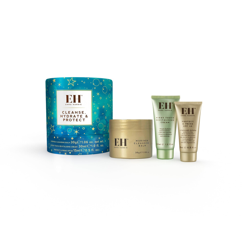 Cleanse, Hydrate & Protect Gift Set: 30ml Moringa Cleansing Balm, 30ml Midas Touch Revitalising Cream & 15ml Protect & Prime SPF30 Sunscreen Face