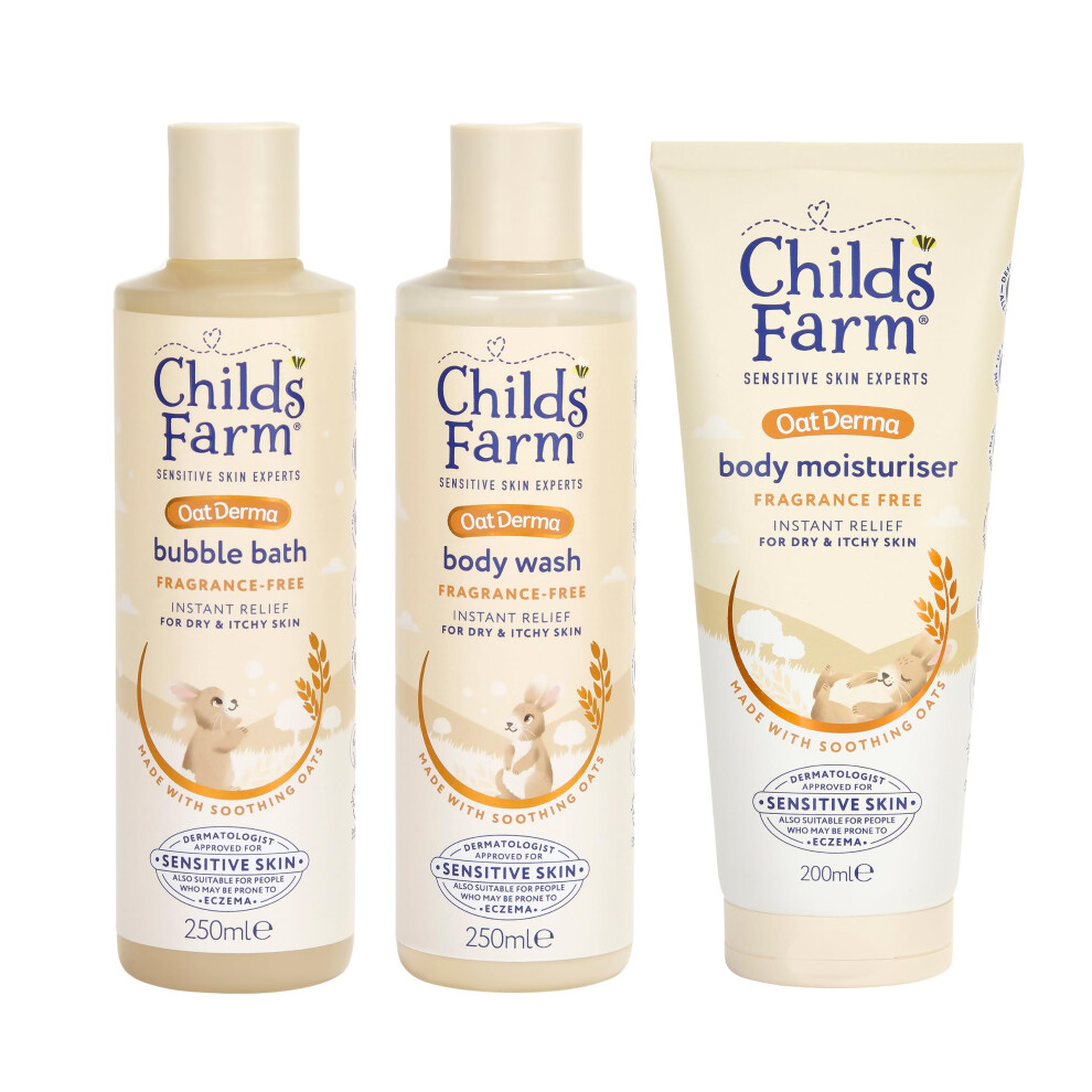 OatDerma Regime Bundle | Baby Bubble Bath (250ml), Body Wash (250ml) and Body Moisturiser (200ml) | Suitable for Newborns, Kids and Adults with