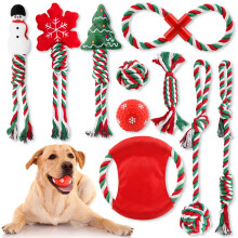 10 Pack Christmas Small Dog Toys, Christmas Dog ball Toys for Puppy, Dog Chew Toys with Rope Toys, Interactive Dog Toys and Dog Squeaky Toy for Small
