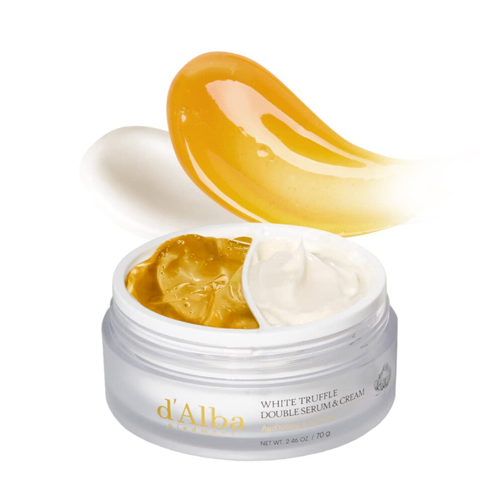 d'alba Italian White Truffle Double Serum & Cream, Vegan Skincare, 2-in-1 Face Moisturizer, Vegan Collagen, Skin Firming and Tightening, Suitable for