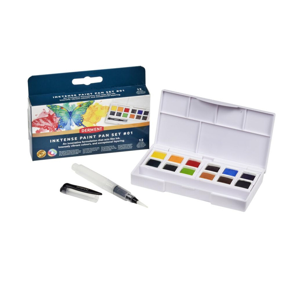 Inktense Paint 12 Pan Palette #1, Set of 12, Half Pan Size, Water-Soluble, Ideal for Painting & Crafts on Paper & Fabric, Professional Quality, Travel