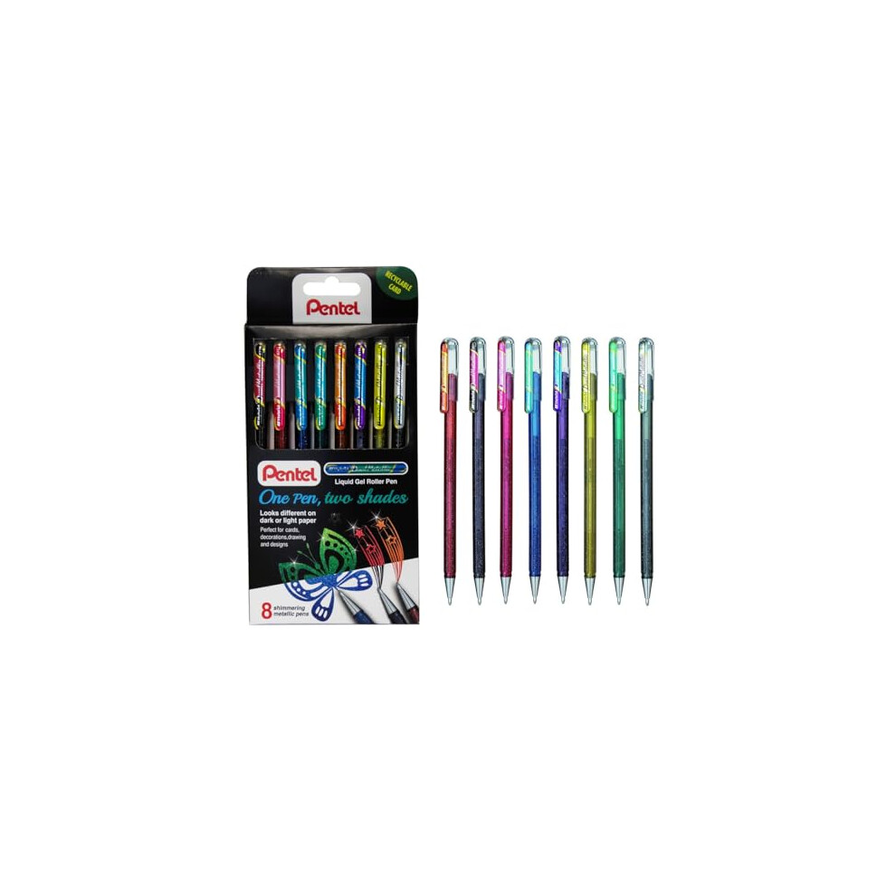 Hybrid Dual Metallic Liquid Gel Roller Pen YK110/8-M - Pack of 8 Pens in 16 Shimmering Metallic Colours
