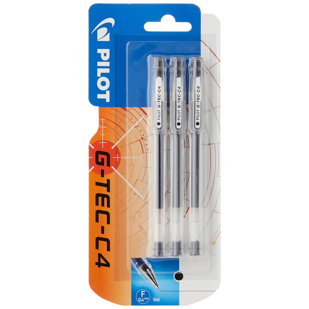 G - Tec C4 Gel Microtip Rollerball Pen, 0.4 mm Tip - Black, Pack of 3