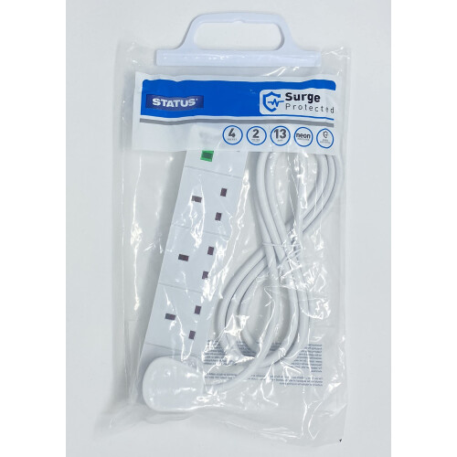 Status Multi Plug Extension | 4 Socket Extension Cable | 2m Extension Lead | 13A Surge Protected | 4WSSP2MCP10 2
