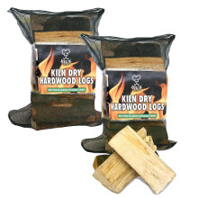 Big K Kiln Dried Hardwood Logs - Pack of 2 Easy to Light Long Burning Campfire Wood Fire Logs for Fire Pit, BBQ and Pizza Oven with Topline Card,
