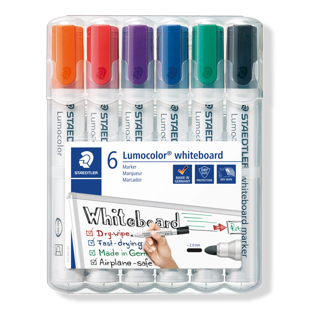 New Staedtler 351 Wp6 Lumocolor Whiteboard Marker Bullet Tip - Assorted Colours (Pack Of 6)