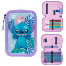 Filled Pencil Case with Stationery for Kids, School Supplies Colouring Pencils, Markers - Gifts for Girls (Blue Stitch Double Zip)