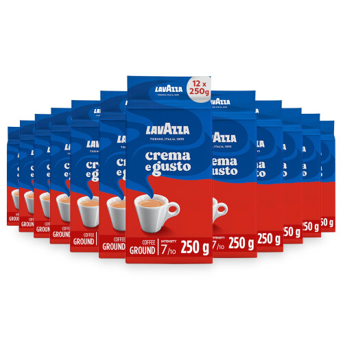 Lavazza Crema e Gusto Classico Ground Coffee, Dark Roast, 250g Each, 12-Pack - Ideal for Moka and Filter