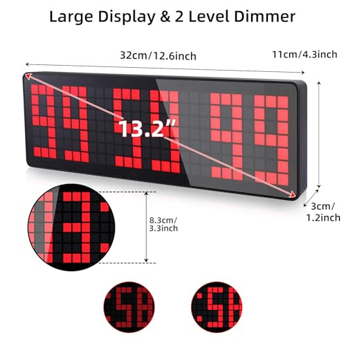 13.2'' Gym Timer, Gym Clock, Large LED Digital Wall Clock, 12/24H Modes, Interval Timer Clocks With Stopwatch, Training Timer With Remote Control For 2
