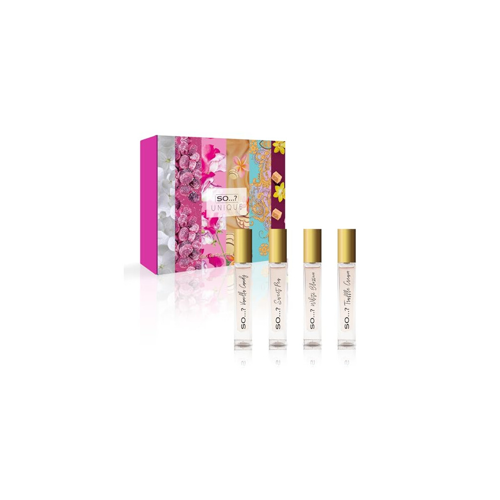 Unique Premium Womens Perfume Gift Set, Vanilla Candy, Sweet Pea, White Blossom, Truffle Cream, Eau De Toilette with Long Lasting Fragrance - Travel