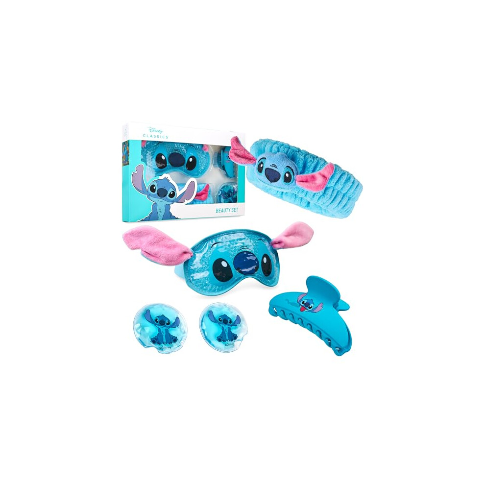 Stitch Cooling Eye Mask & Beauty Accessories Set with Claw Clip Skincare Headband Soothing Cooling Eye Pads, Pampering Beauty Gifts for Women (Blue)