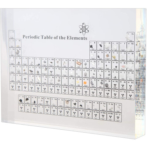 Periodic Table with Real Elements Samples,Acrylic Periodic Table Display with Elements Teaching Tool Student Teacher Gift Craft Decoration