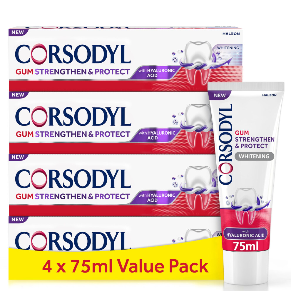 Corsodyl Gum Strengthen & Protect Toothpaste With Hyaluronic Acid, Whitening, 75Ml