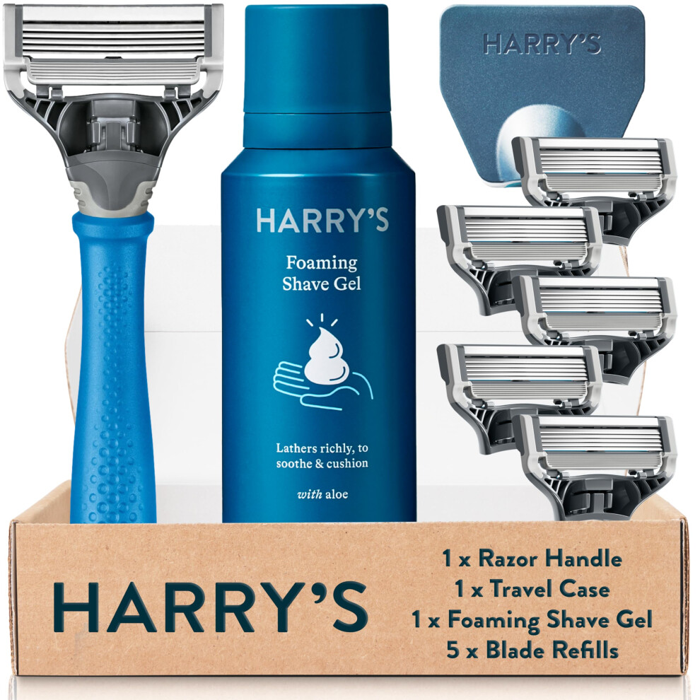 Men's Razor Set, Razor + 5 Razor Blades + Shaving Cream, Harry's Razor Blade Refills use 5 Blade Design for Smoother Shaving, Travel Size Men's Shave