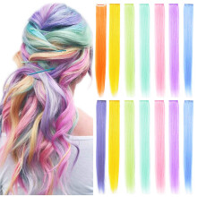 MOSCSMDY 14PCS 21'' Regenboog Haarstukjes Clip-On Kleur Haaraccessoires voor Meisjes Vrouwen