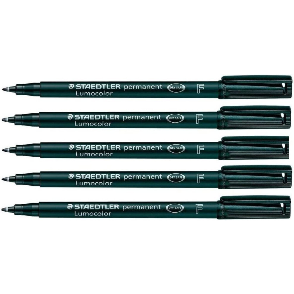 Lumocolor Fine Permanent Marker Pens - Waterproof Smudge Resistant Quick Dry CD DVD OHP - Black - Pack of 5