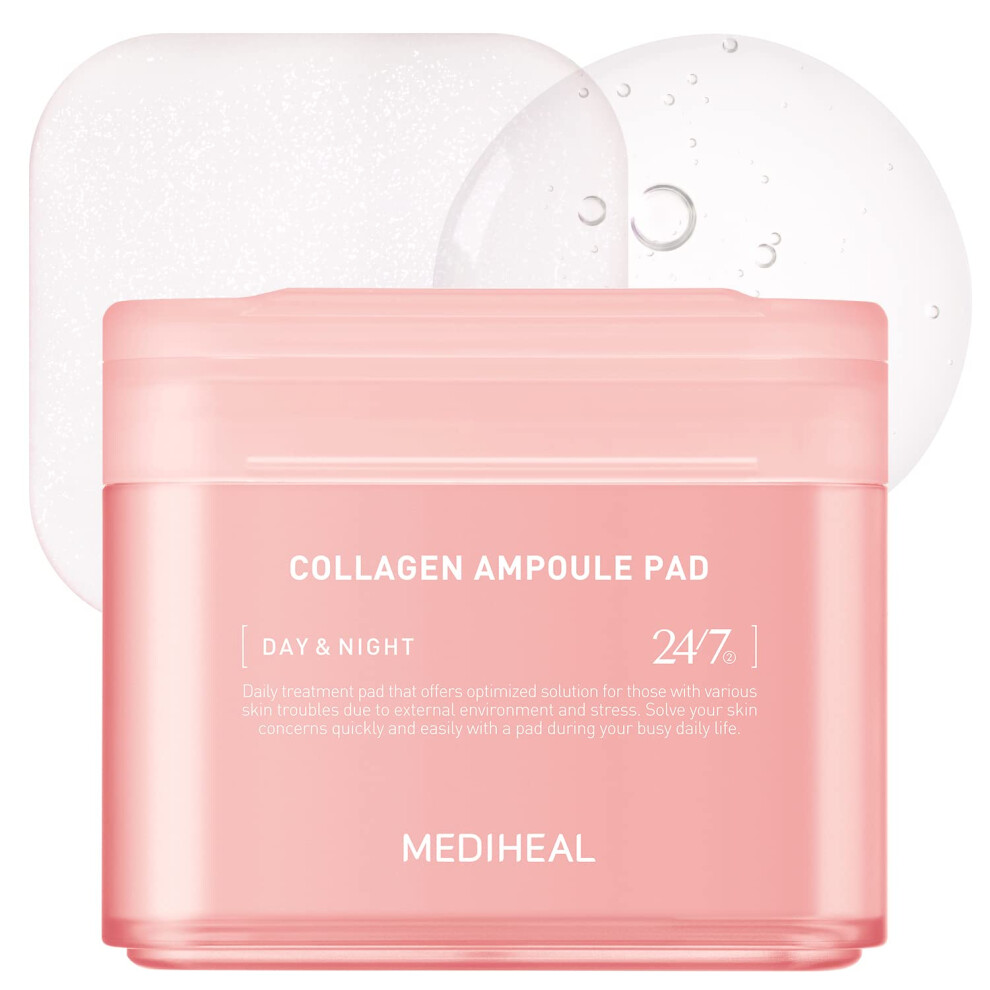 Mediheal Collagen Ampoule Pad Â Square Cotton Facial Toner Pads Collagen & Ceramide - Skin Firming & Restore Elasticity - Tighten Wrinkles & Lines - Vegan