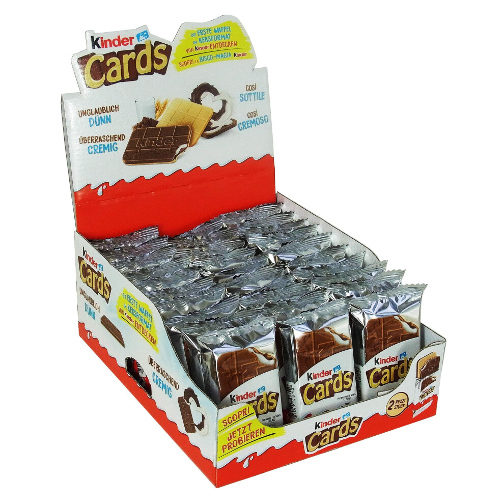 Kinder Cards Wafer Biscuit, Bulk Chocolate Gift Pack, Crispy Wafer With Creamy Milk And Cocoa Filling, Pack Of 30 X 25.6G