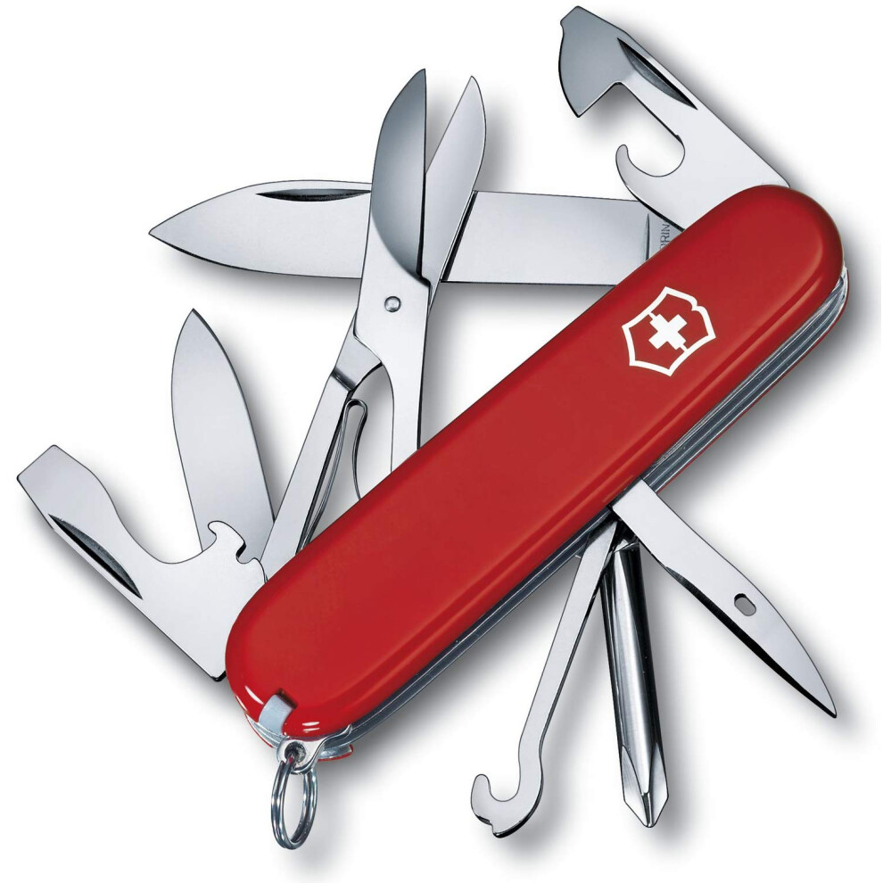 Super Tinker, Swiss Army Knife, Medium, Multi Tool, 14 Functions, Blade, Bottle Opener, Red