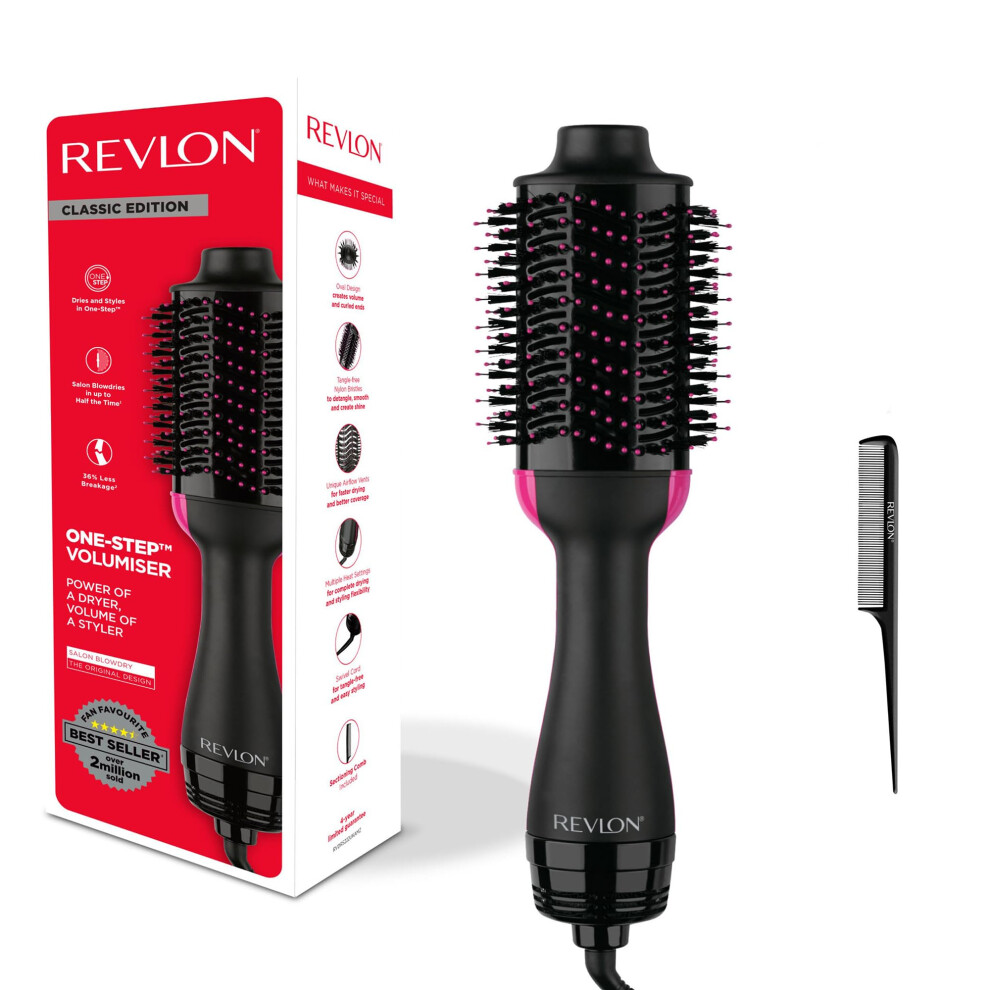 Salon One-Step Hair Dryer & Volumiser with Sectioning Comb Included (for mid to Long Hair, One-Step Technology, 2-in-1 Styling Tool, Ionic & Ceramic