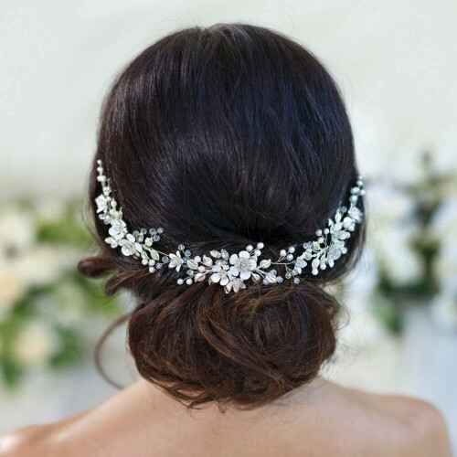 Flower Wedding Hair Vines Silver Pearls Crystal Headpieces Leaves Rhinestone Bridal Hair Accessoreies for Women and Girls