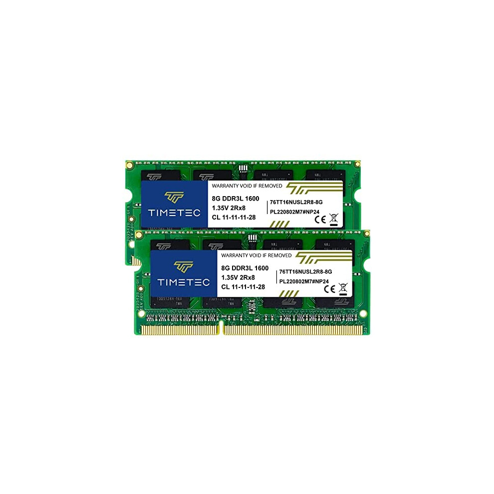 Timetec 16Gb Kit (2X8gb) Ddr3l/ Ddr3 1600Mhz Pc3-12800 Unbuffered Non-Ecc 1.35V Cl11 2Rx8 Dual Rank 204 Pin Sodimm Laptop Notebook Computer Memory Ram Module