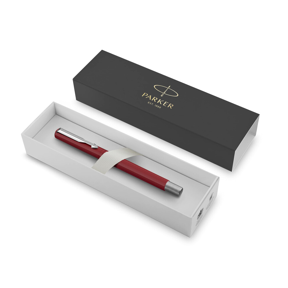 Vector Premium Rollerball Pen - Red Barrel With Chrome Trim - Black Ink - Gift Boxed