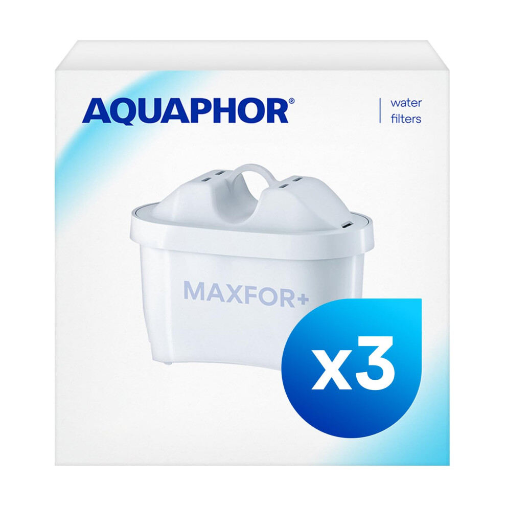 Maxfor+ Replacement Filter Cartridge Pack of 3 - Compatible with All Aquaphor Maxfor+ Filter jugs and Brita Maxtra+ Reduces limescale, Chlorine and