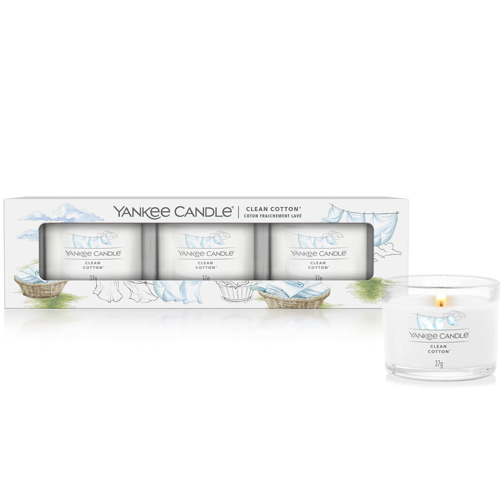 Scented Candles Gift Set, Clean Cotton Filled Votive Candles, Soy Blend Wax Mix, 3 Count