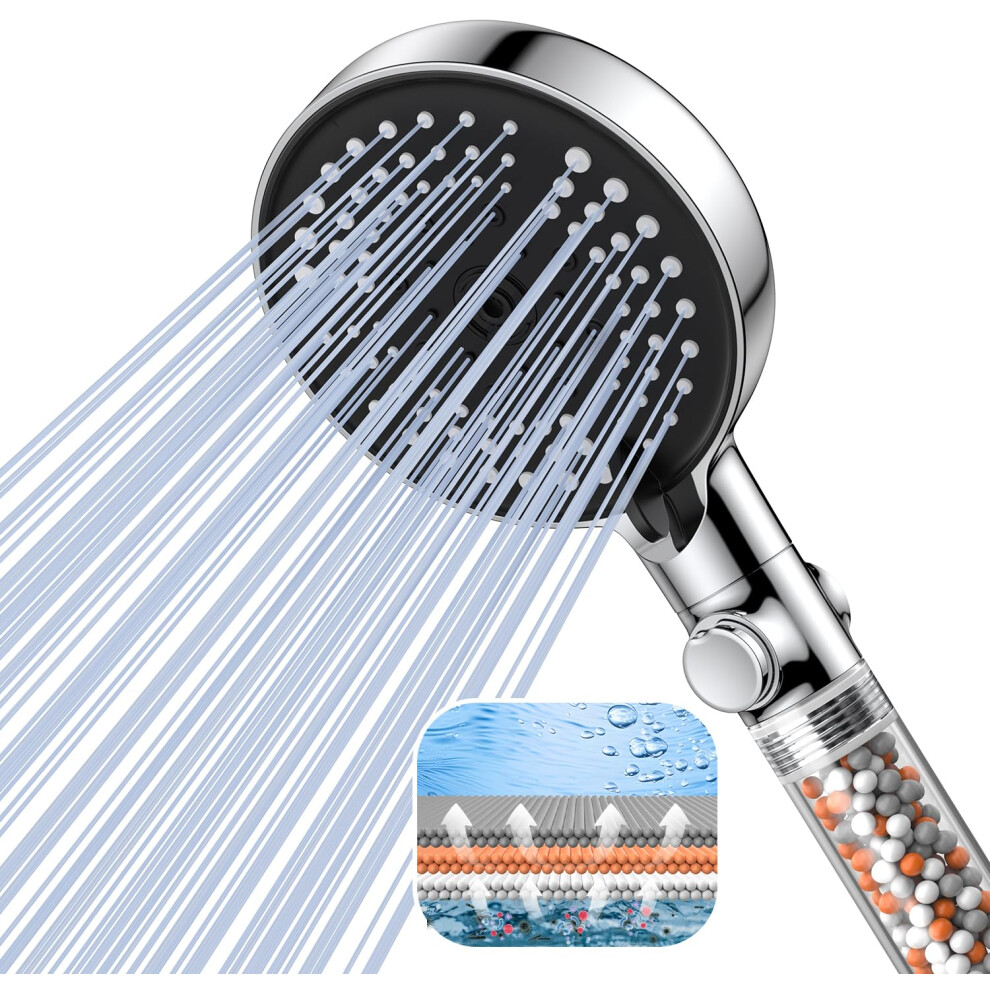 Shower Head with Filter, Triple Filtration, Shower Head High Pressure 6 Modes with One-Touch Switch, Anti-Limescale Nozzles Shower Head with Extra