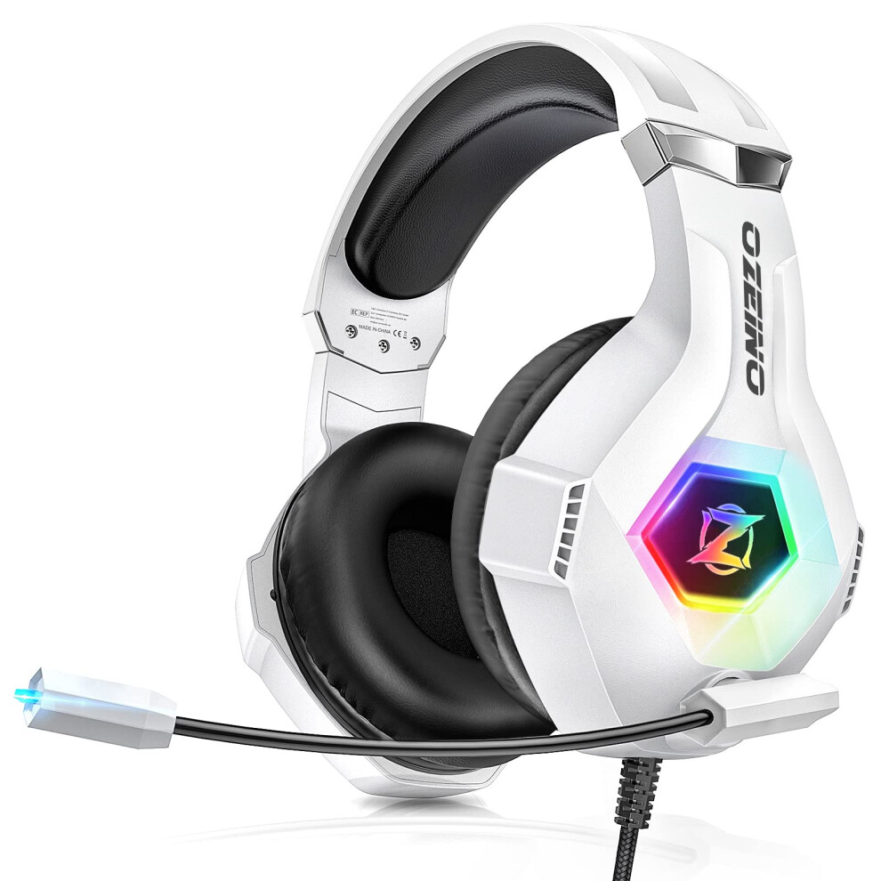 Gaming Headset for PS5 PS4 PC, Over-Ear Headphones with Surround Sound & RGB Light for Xbox Switch Mac Laptop white-image-OPC-PFYXRHD-NEW