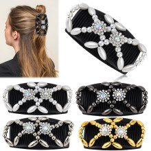 Beaded Hair Combs slides,4 pcs Magic Stretchy Double Hair Comb,Magic Elastic Hair Comb,Hair Magic Comb Clip,Clip Beads Stretchy Hair Clips for Women