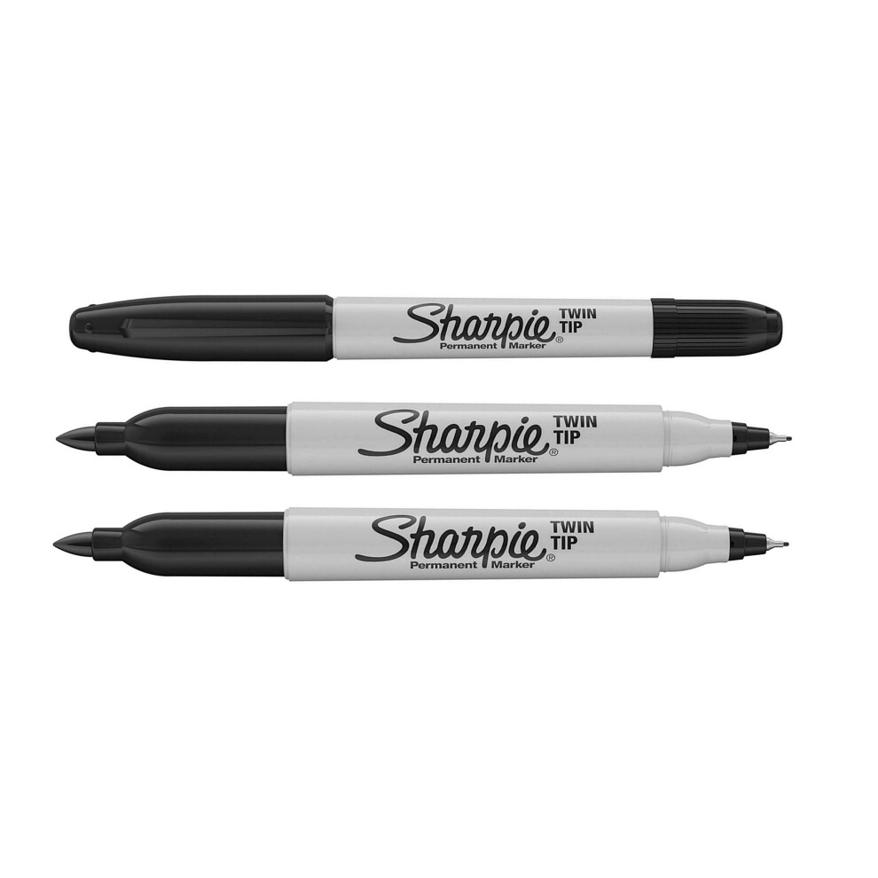 Twin Tip Permanent Marker Pens - Black Ink - Pack Of 3 - Fine & Ultra Fine Tips