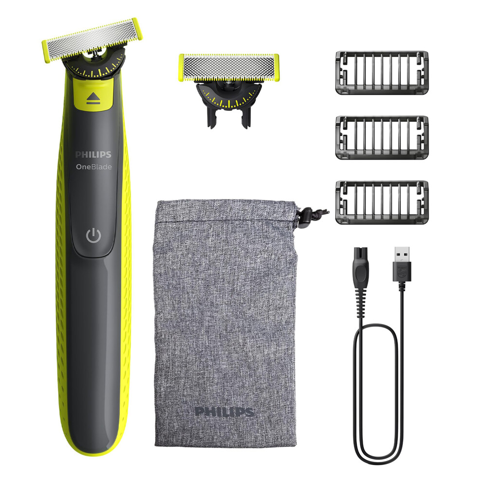 OneBlade 360 Authentic Electric Beard Trimmer and Shaver, 2X 360 Blades, 3X Stubble Comb (1,3,5mm), QP2724/31