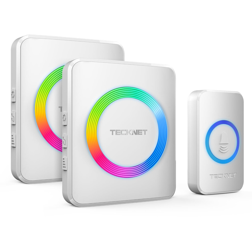 Wireless Doorbell, Doorbell IP65 Waterproof Twin Wall Plug-in Cordless Door Chime Kit with 400m Range, 60 Chimes, 120dB Lound 5-Level Volume & RGB