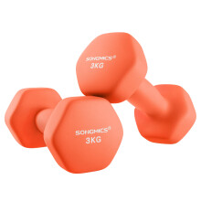 Dumbbells Set of 2, 2 x 3 kg, Dumbbell Set, Hexagon, Neoprene Coating, Strength Training, Workout, Fitness Training for Home, Papaya Orange SYL906O01