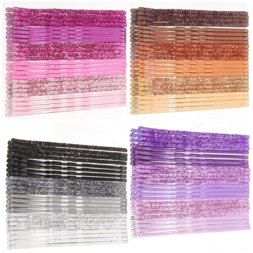 96pcs Glitter Powder Hair Clips Stoving Varnish Hair Pins Bobby Pins Metal Styling Barrettes (Golden, Pink, Purple and Black Each Sheet)