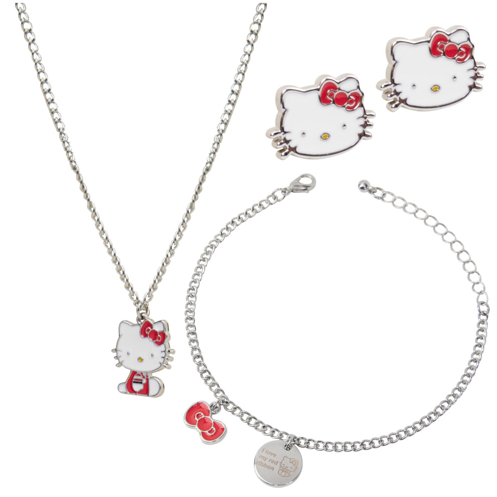 Jewellery Set for Girls Teenagers, Silver Colour Necklace, Bracelet, and Stud Earrings - Kawaii Gifts for Girls