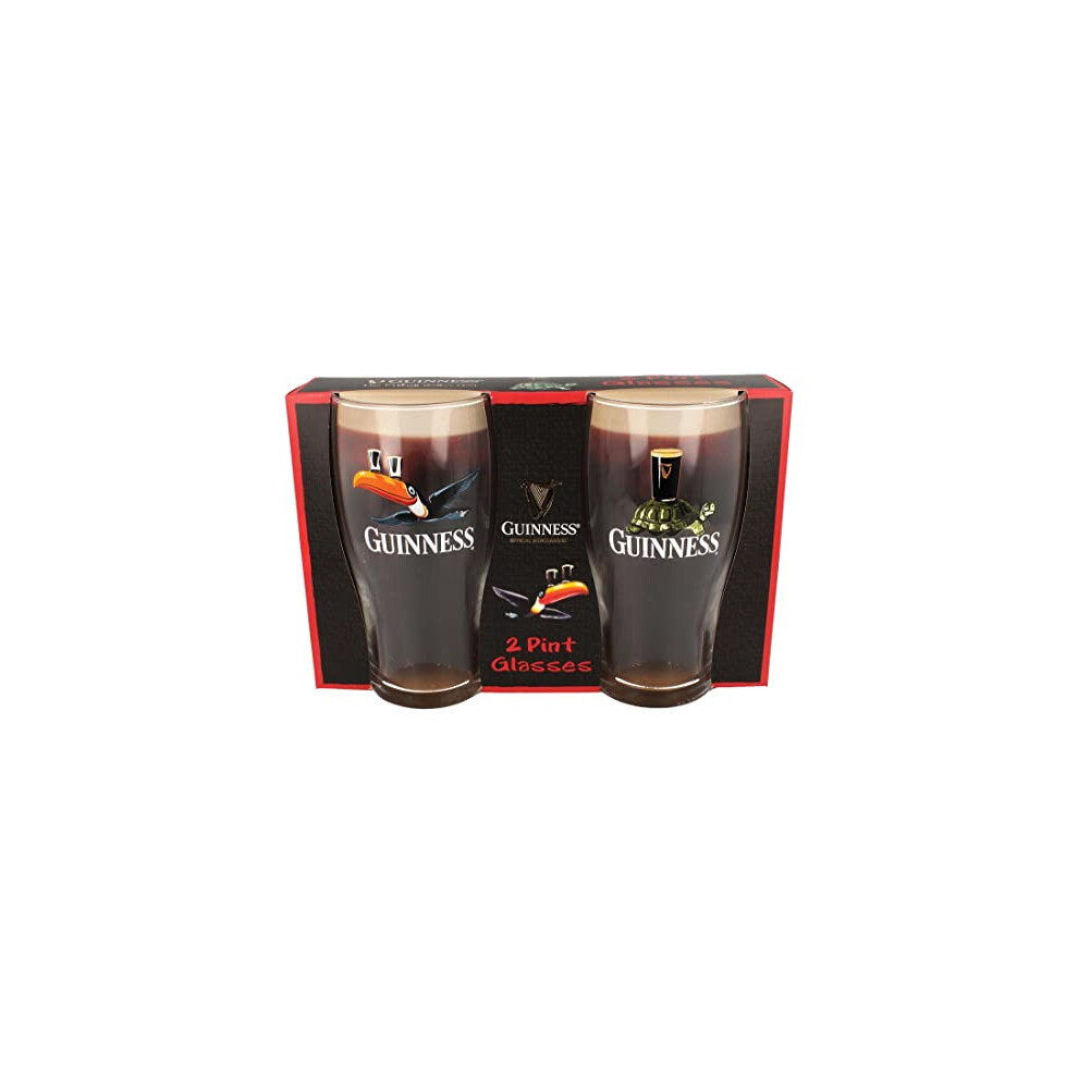Guinness Official Merchandise Tortoise/Toucan Gilroy 2 Pint Glass Set Transparent