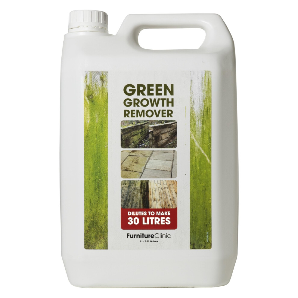 Patio Cleaner Concentrate 5L Makes 30L - Green Stain Removal from Moss, Mould & Algae Staining - For Patios, Wood Decking or Fence, Driveways, Roofs &