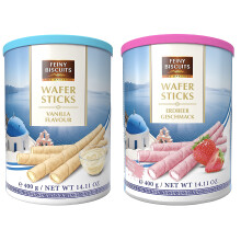 2 Pack Wafer Rolls Selection (400g x 2) - Strawberry flavoured cream Wafer Rolls 400g + Vanilla flavoured cream Wafer Rolls 400g