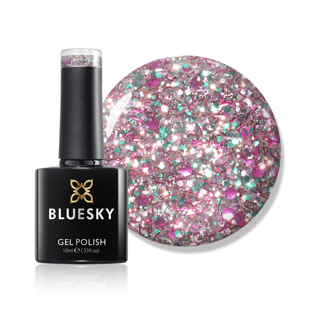 Gel Nail Polish, Christmas Tree, Multi Glitter Gel Polish, 10ml, Pink, Purple, Green Silver, Requires Drying Under UV LED Lamp