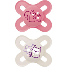 Original Start Soothers 0-2 Months (Pack of 2), Baby Soothers with Self Sterilising Travel Case, Newborn Essentials, Pink/White (Designs May Vary)