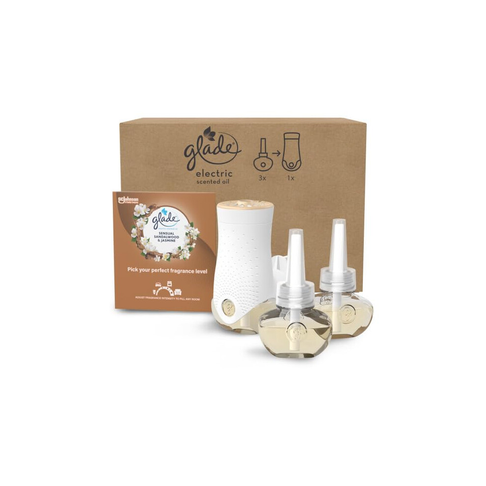 Plug in Air Freshener Holder and Refill, Electric Scented Oil Room Air Freshener, Sandalwood & Jasmine, 1 Holder and 3 Refills (3 x 20ml)